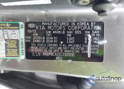 2012 Kia Sportage Lx z USA, uszkodzony, nr VIN KNDPBCA21C7309191